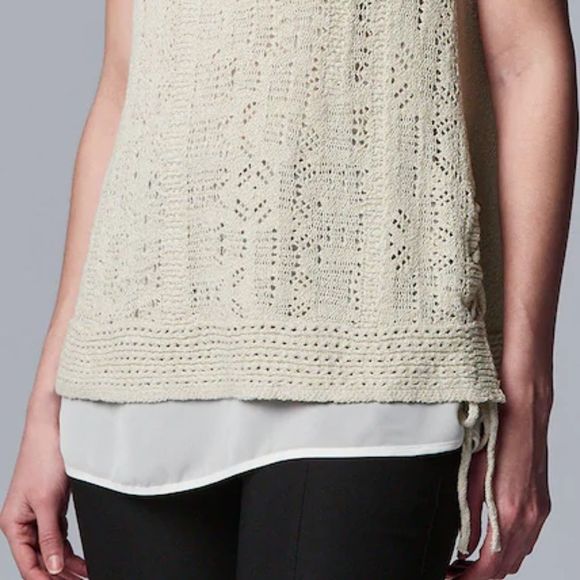 VERA WANG BNWT Knit Layered Tank Crew Neck Beige - Picture 4 of 8